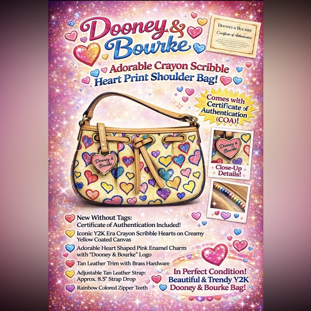 “Dooney & Bourke” Crayon Scribble Print- NWOT: + COA: Never Used- Very Rare
